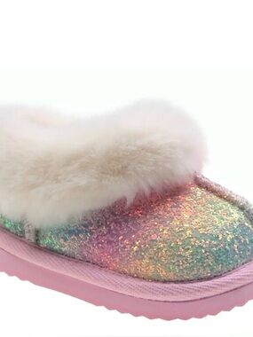 Baby Girls Faux Fur Trim Slippers.